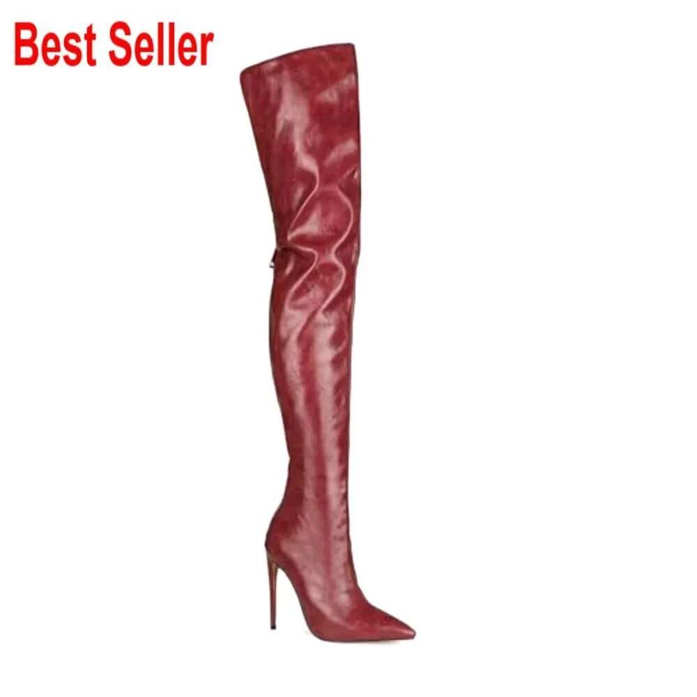 Thigh High Boots with Back Zipper Stiletto Heel PU Leather